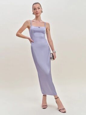 Reformation lavender silky wedding guest dress Lucy satin Aura purple bridesmaid